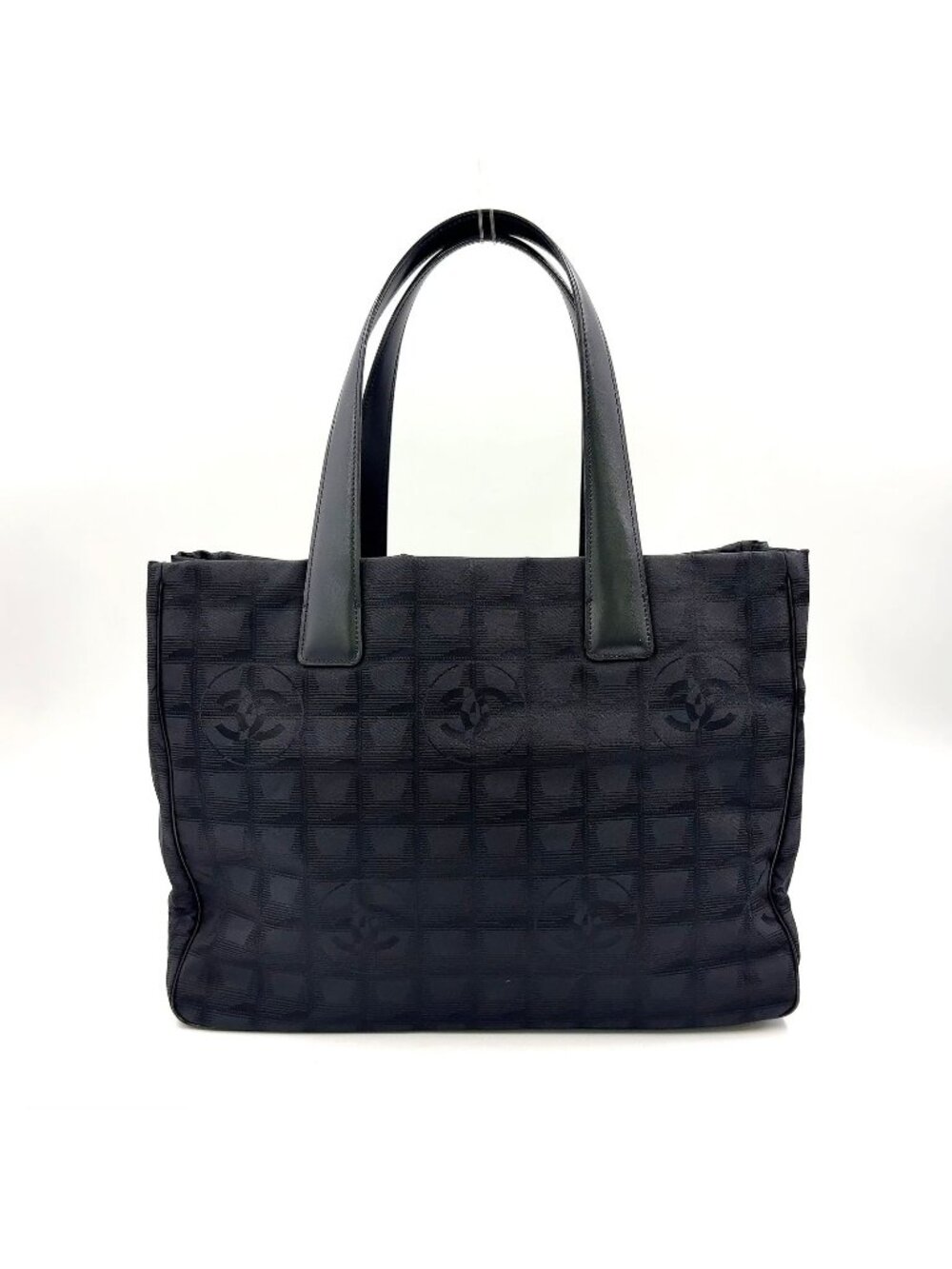 Chanel New Travel Line MM Leather Nylon Black Tote Bag Gold
